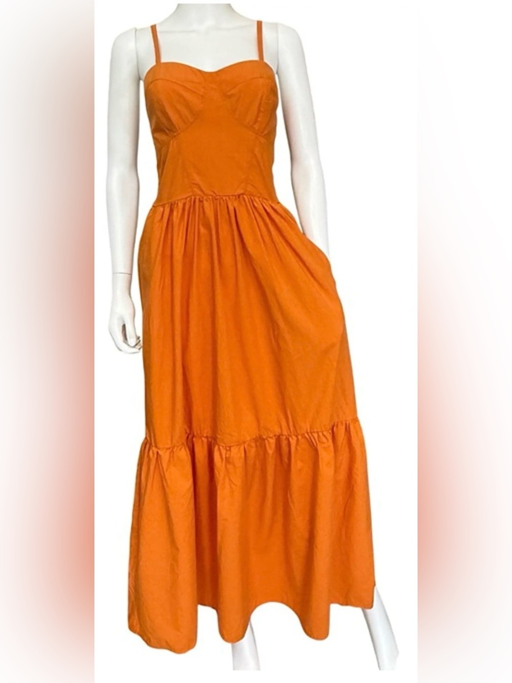 Young Fabulous & Broke Pumpkin Orange Smocked Waist Sundress with pockets(Small) - Picture 2 of 8